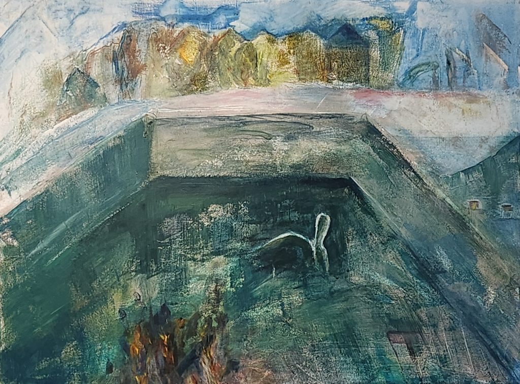Dans la Piscine d'un hotel abandonné, 2023 Acrylique sur toile, 60x80cm