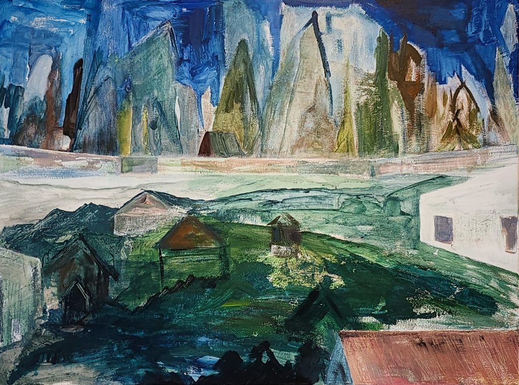 Un Village emmuré, 2023 Acrylique sur toile, 60x80cm